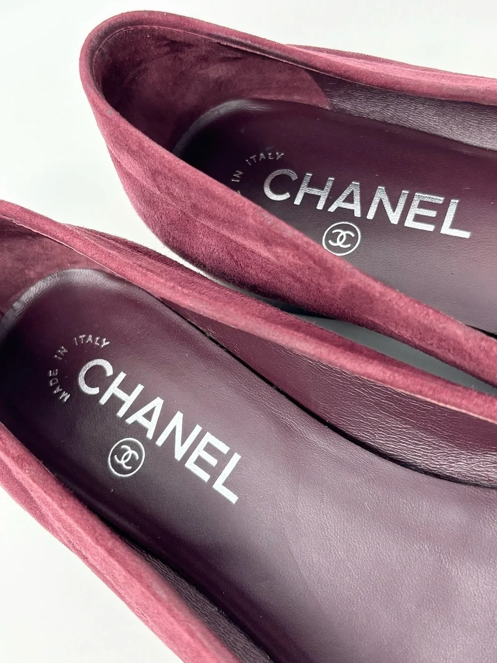 Chanel CC Logo Suede Loafers Burgundy Size 37 Size US 7